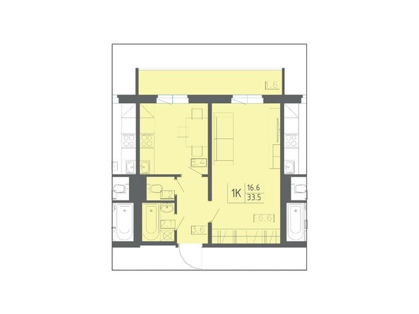 Планировка однокомнатной квартиры 33,5 кв.м