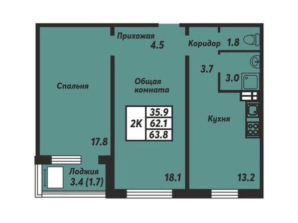 Планировка 2-комнатной квартиры 68,3 кв.м