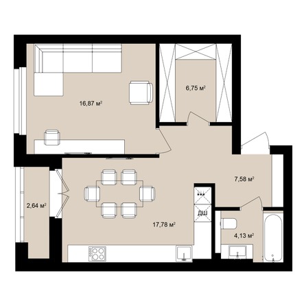 Планировка 2-комн 55,38 - 56,78 м²