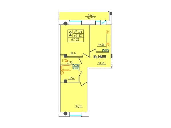 Планировка 2-комнатной квартиры, 67,82 кв.м