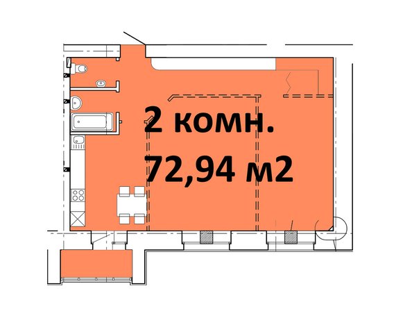 Типовая планировка 2-комнатной квартиры 72,94 кв.м