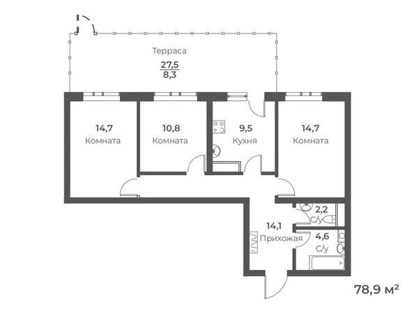 Планировка 3-комн 78,9 м²