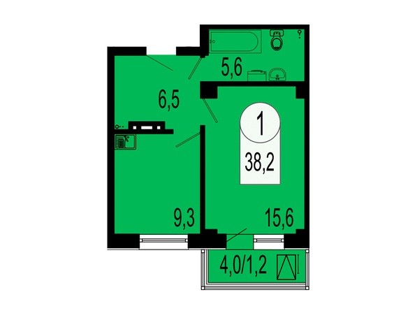 Планировка 1-комнатной квартиры 38,2 кв.м