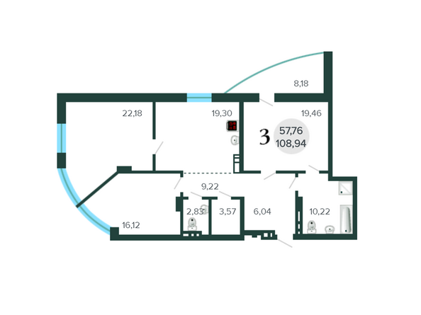 Планировка трехкомнатной квартиры 108,94 кв.м
