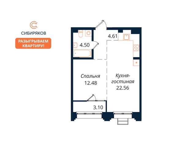 Планировка 1-комн 46,89, 47,25 м²