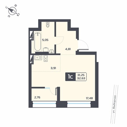 Планировка 1-комн 32,63 м²