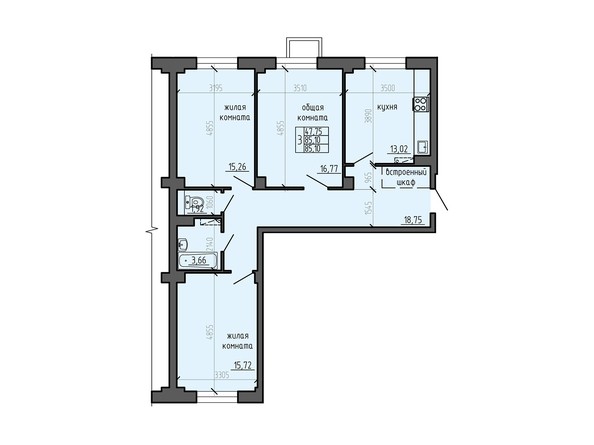 Планировка трехкомнатной квартиры 85,10 кв.м