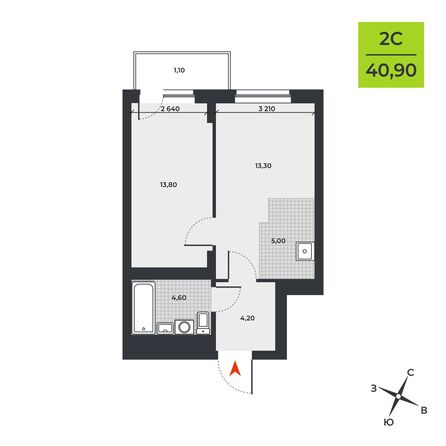 Планировка 2-комн 40,9 м²