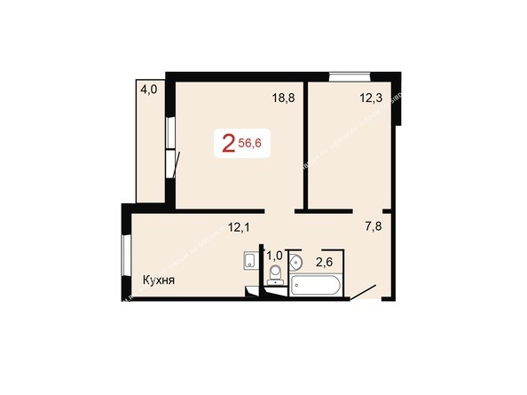 Планировка двухкомнатной квартиры 56,6 кв.м