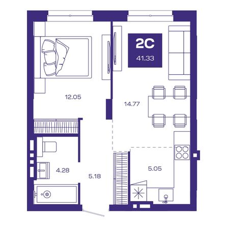 Планировка 2-комн 41,3 - 41,55 м²