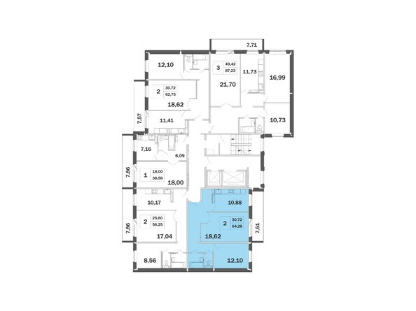 Планировка двухкомнатной квартиры 64,28 кв.м