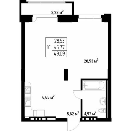 Планировка Студия 46,5 м²
