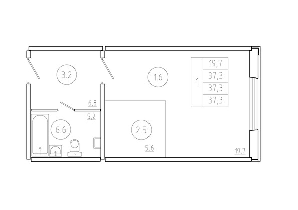 Планировка 1-комн 37,3 м²