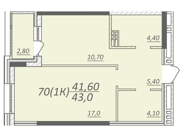 Планировка 1-комнатной квартиры 43,0 кв.м