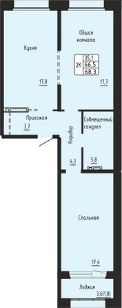 Планировка 2-комн 68,3 м²