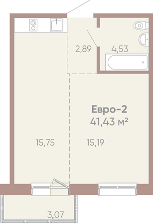 Планировка 1-комн 41,23, 41,43 м²