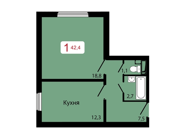 Планировка 1-комн 42,4 м²