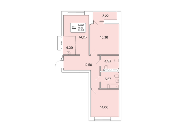 Планировка 3-комн 73,06 м²