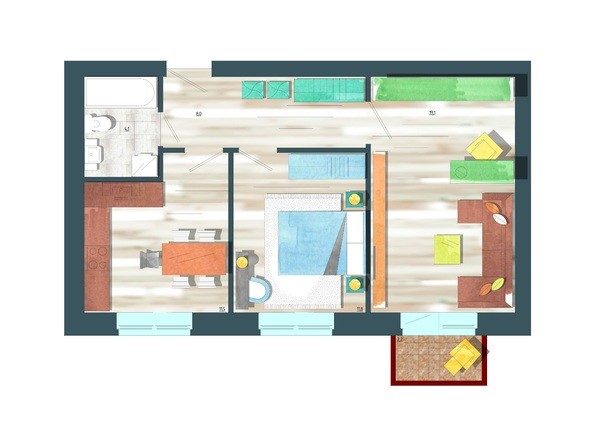 Планировка двухкомнатной квартиры 55,2 кв.м