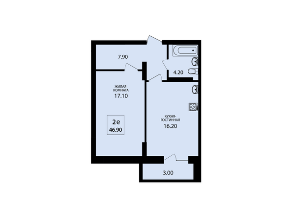 Планировка двухкомнатной квартиры 46,9 кв.м