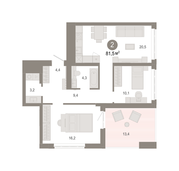 Планировка 2-комн 81,51, 81,52 м²