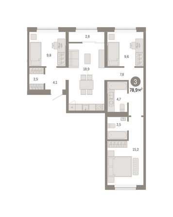 Планировка 3-комн 78,92 м²