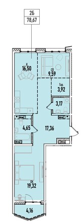 Планировка 2-комн 78,66, 78,67 м²