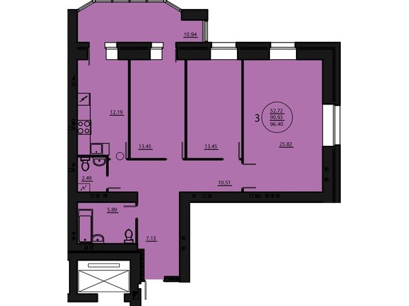 Планировка трехкомнатной квартиры 96,4 кв.м