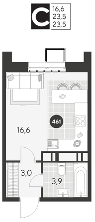 Планировка Студия 23,5 м²