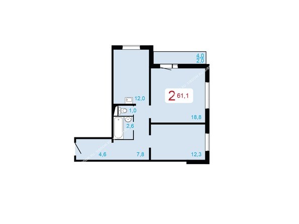 2-комнатная 61,1 кв.м