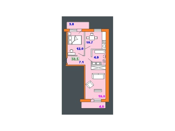 Планировка двухкомнатной квартиры 58,5 кв.м