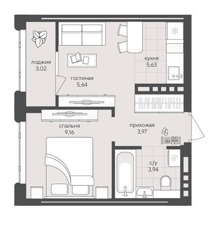 Планировка 1-комн 31,36 м²