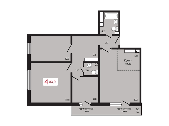 Планировка 4-комн 83,9 м²