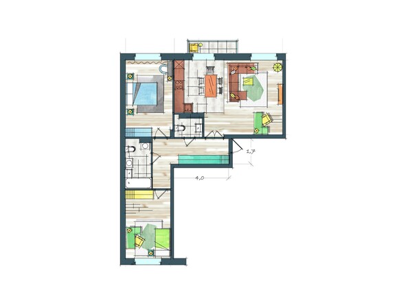 Планировка трехкомнатной квартиры 89,5 кв.м