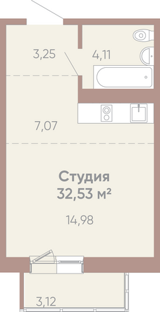 Планировка 1-комн 32,53 м²