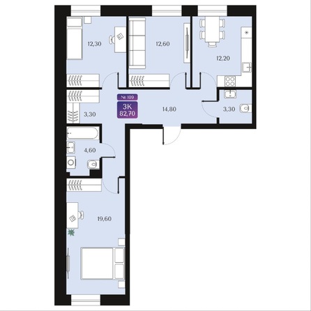 Планировка 3-комн 82,7 м²