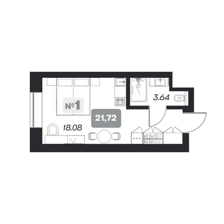 Планировка Студия 21,72 м²