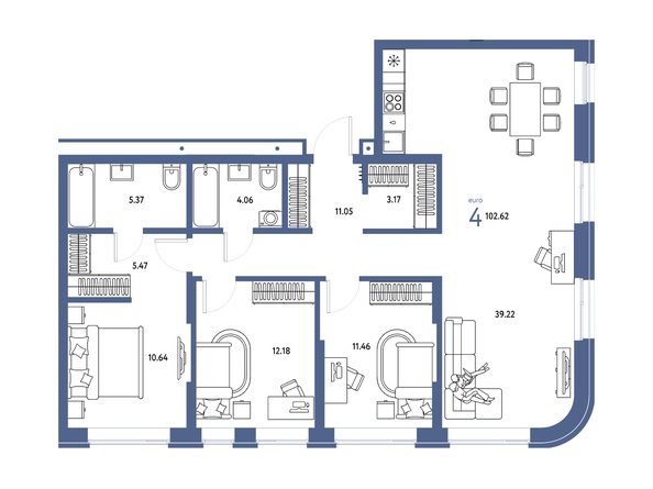 Планировка 4-комн 102,62 м²