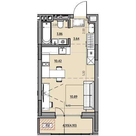 Планировка Студия 33,7 м²