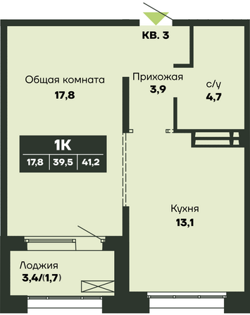 Планировка 1-комн 41,2 м²