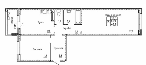 Планировка 2-комн 62,1 м²