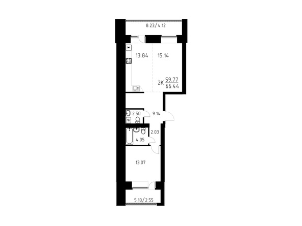 Планировка 2-комн 66,44 м²