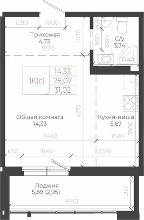 Планировка 1-комн 31,02 м²