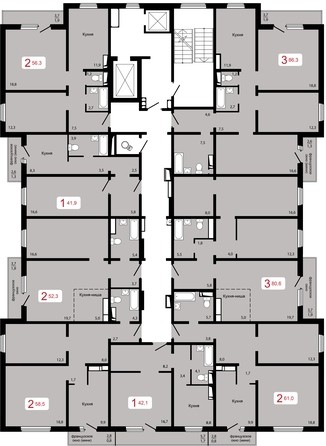 План 2-16 этажа 1 подъезд