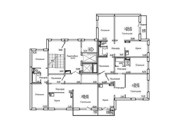 План Типовой этаж, секция 1 этажа