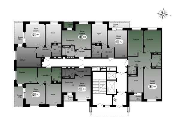 План 1 секция, Типовой этаж этажа