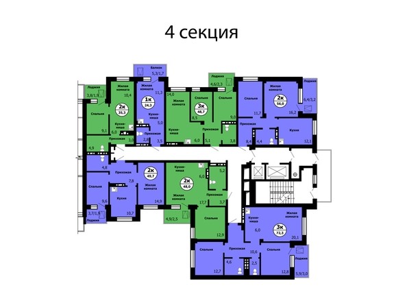 Планировка типового этажа, секция 4