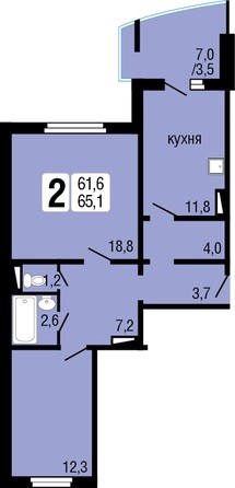 2-комнатная 65,1 кв. м