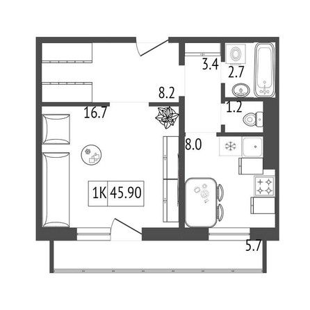 
   Продам 1-комнатную, 45.9 м², Мичурино, дом 2 строение 1

. Фото 1.