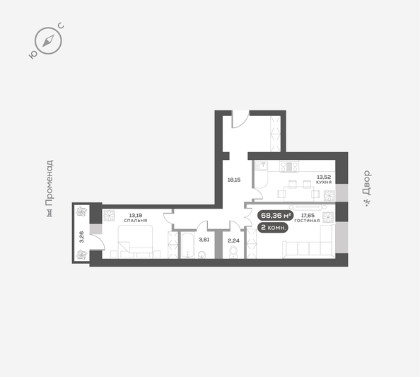 
   Продам 2-комнатную, 68.36 м², Сити-квартал Октябрьский, дом 2

. Фото 1.